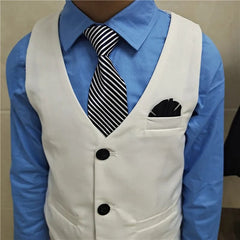 Wedding Suit For Boys Children White Jacket Vest Pants Bowtie 4PCS Photograph Suit Gentleman Kids Birthday Ceremony Costume - SHOWLU FASHION STORE