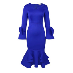 White Bodycon Dress V Neck Long Sleeve Bowtie High Waist Ruffles Midi Evening Cocktail Party Gowns for Women Wedding Gust - SHOWLU FASHION STORE