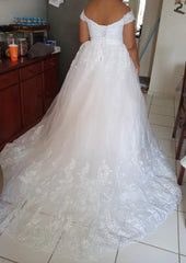 White Off the Shoulder Vestido De Noiva Wedding Dress Custom - made Plus Size Vestidos De Novia Bridal Tulle Mariage - SHOWLU FASHION STORE