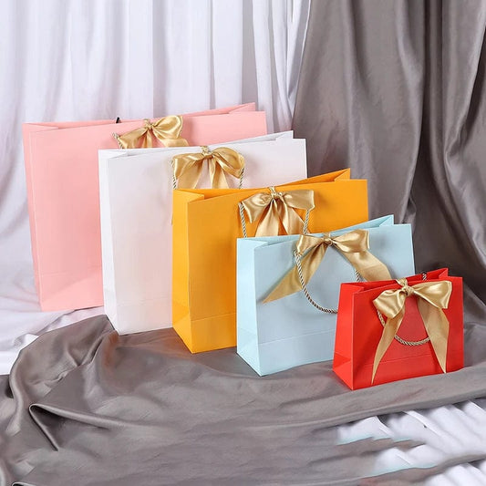 Wholesale Paper Gift Bags with Ribbon Bow Recycled Wedding Shopping Bags with Handles Clothing Cosmetic Jewelry Packaging Bags - SHOWLU FASHION STORE