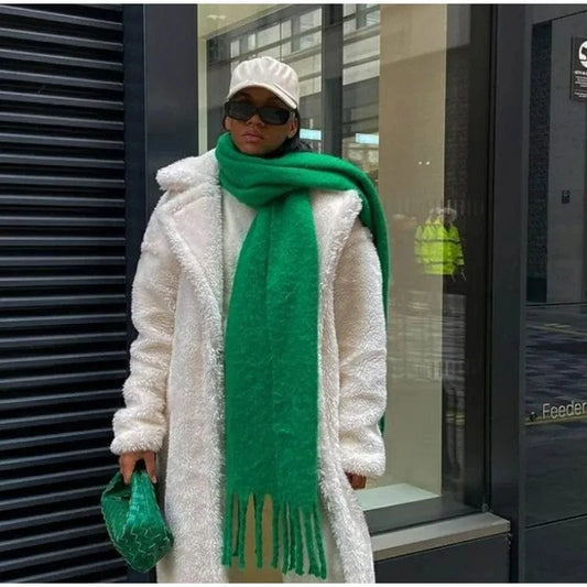 Winter Scarf Women Luxury Autumn Winter Cashmere Scarf Thickened Warm Shawl Classic Tassels Fluffy Scarf Solid Color Soft Shawl - SHOWLU FASHION STORE