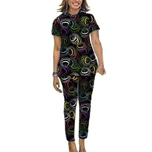 Women African Clothes Short Sleeve Tops Patch Pants Nigerian Fashion Lady's Ankara Outfits Festival Occasion Wear - SHOWLU FASHION STORE