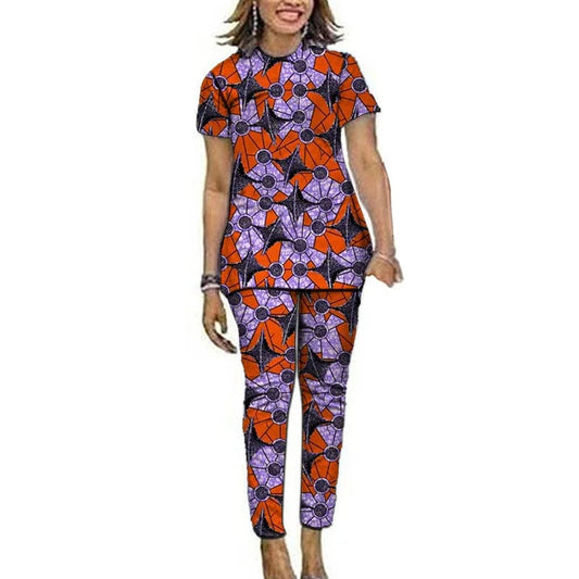 Women African Clothes Short Sleeve Tops Patch Pants Nigerian Fashion Lady's Ankara Outfits Festival Occasion Wear - SHOWLU FASHION STORE