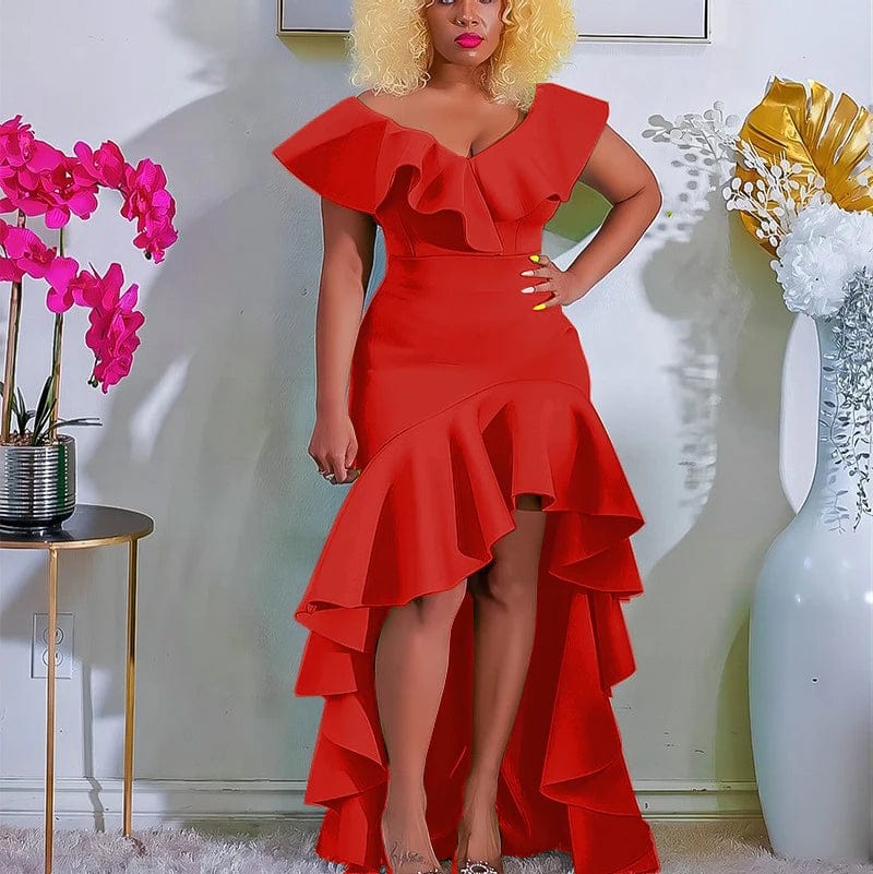 Women Bodycon Hem Ruffles Vintage Asymmetrical Evening Party Dresses Summer Casual Sleeveless Solid Color Ladies Elegant Outfits - SHOWLU FASHION STORE