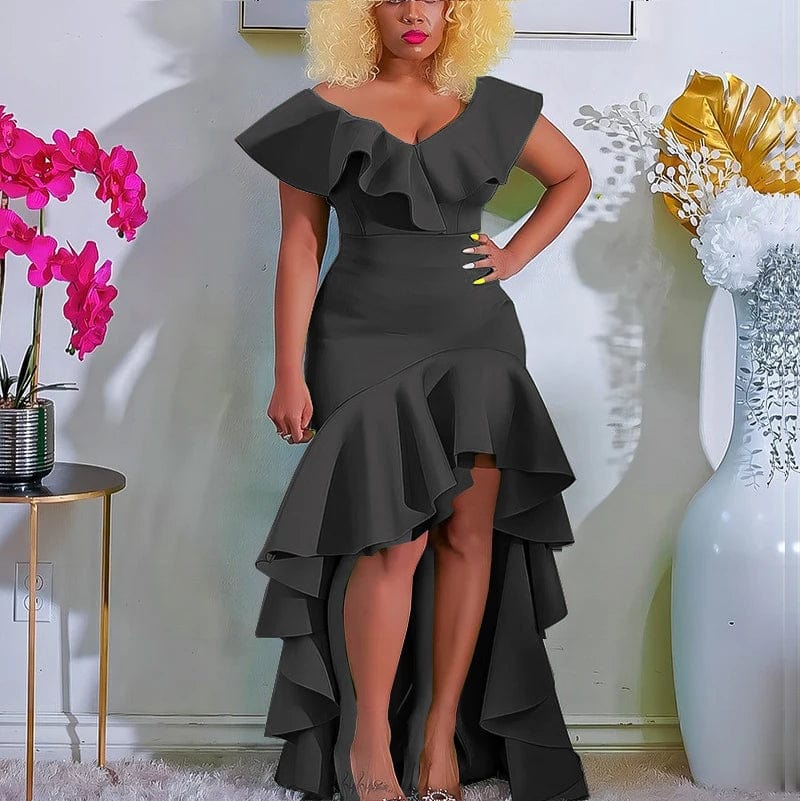 Women Bodycon Hem Ruffles Vintage Asymmetrical Evening Party Dresses Summer Casual Sleeveless Solid Color Ladies Elegant Outfits - SHOWLU FASHION STORE