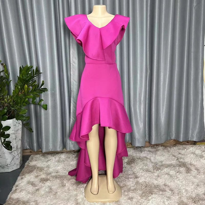 Women Bodycon Hem Ruffles Vintage Asymmetrical Evening Party Dresses Summer Casual Sleeveless Solid Color Ladies Elegant Outfits - SHOWLU FASHION STORE