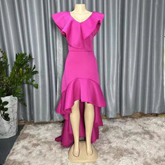 Women Bodycon Hem Ruffles Vintage Asymmetrical Evening Party Dresses Summer Casual Sleeveless Solid Color Ladies Elegant Outfits - SHOWLU FASHION STORE