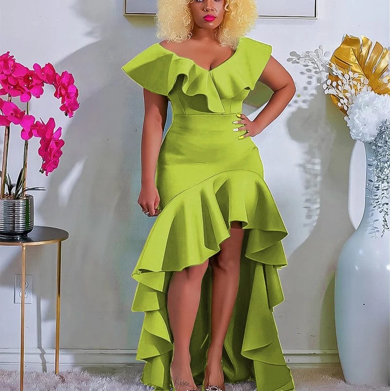 Women Bodycon Hem Ruffles Vintage Asymmetrical Evening Party Dresses Summer Casual Sleeveless Solid Color Ladies Elegant Outfits - SHOWLU FASHION STORE