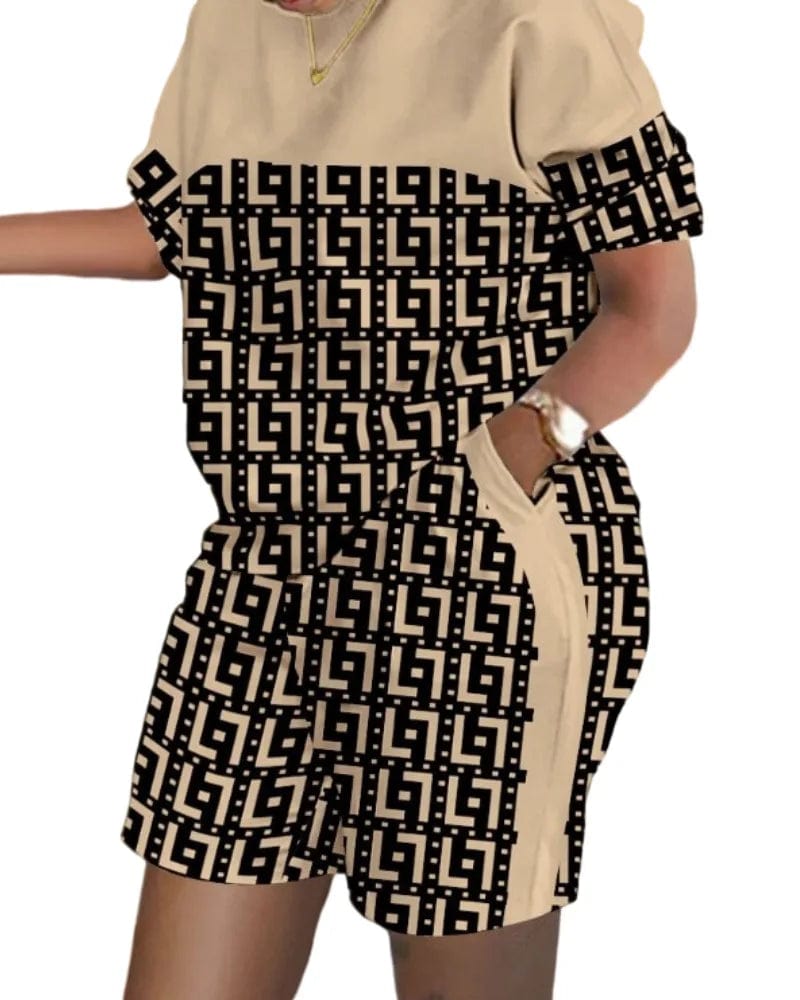 Women Casual Short Sleeve Two Piece Sets Women Outfit 2023 Summer Letter Printed Pocket Suit Female T Shirt Shorts 2 Pieces Set - SHOWLU FASHION STORE