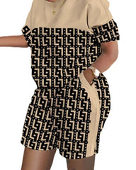 Women Casual Short Sleeve Two Piece Sets Women Outfit 2023 Summer Letter Printed Pocket Suit Female T Shirt Shorts 2 Pieces Set - SHOWLU FASHION STORE