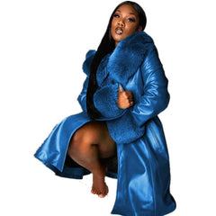 Women Coat Fashion Casual Solid Color Long Sleeve Pu Leather Fur Turn Down Collar Zipper Warm Autumn Winter - SHOWLU FASHION STORE