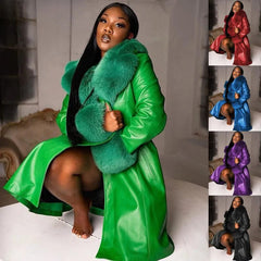 Women Coat Fashion Casual Solid Color Long Sleeve Pu Leather Fur Turn Down Collar Zipper Warm Autumn Winter - SHOWLU FASHION STORE