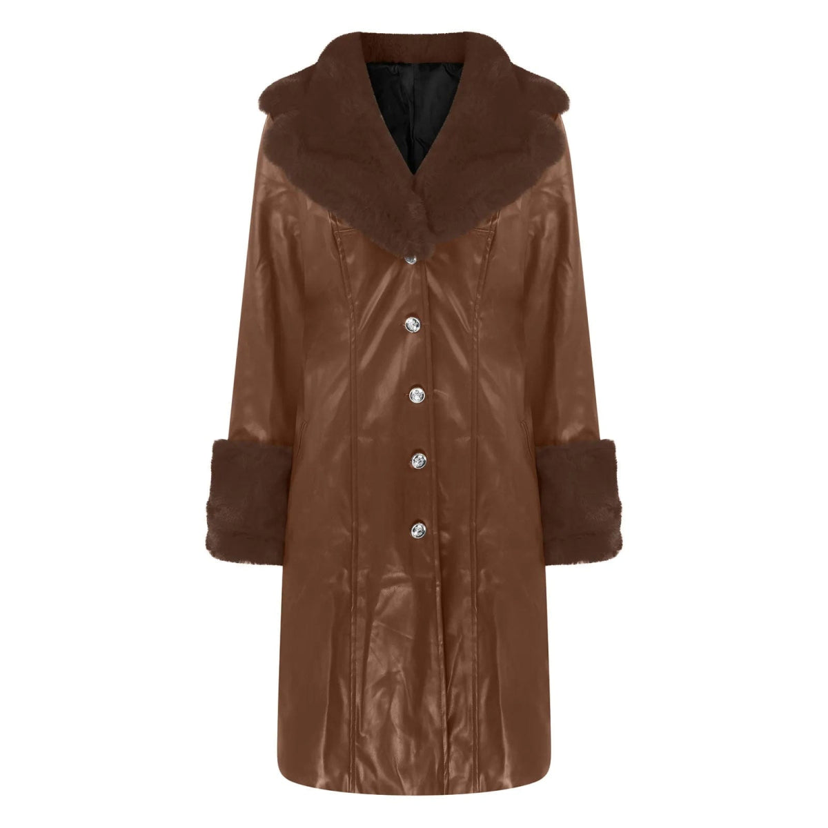 Women Coat Fashion Casual Solid Color Long Sleeve Pu Leather Fur Turn Down Collar Zipper Warm Autumn Winter - SHOWLU FASHION STORE
