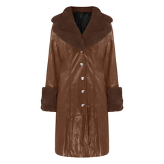 Women Coat Fashion Casual Solid Color Long Sleeve Pu Leather Fur Turn Down Collar Zipper Warm Autumn Winter - SHOWLU FASHION STORE