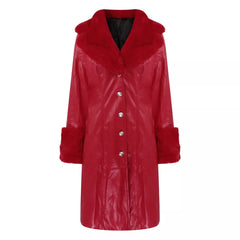 Women Coat Fashion Casual Solid Color Long Sleeve Pu Leather Fur Turn Down Collar Zipper Warm Autumn Winter - SHOWLU FASHION STORE