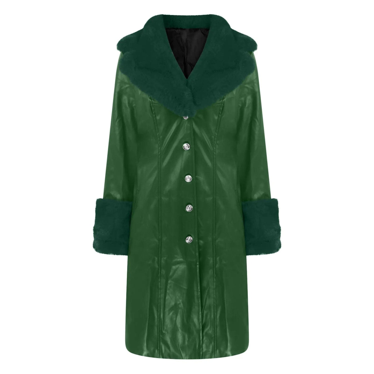 Women Coat Fashion Casual Solid Color Long Sleeve Pu Leather Fur Turn Down Collar Zipper Warm Autumn Winter - SHOWLU FASHION STORE