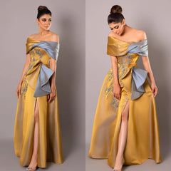 Women Elegant Off - the - shoulder A - line Party Dress Paillette /Sequins Floor length Satin Evening فساتين quinceanera - SHOWLU FASHION STORE