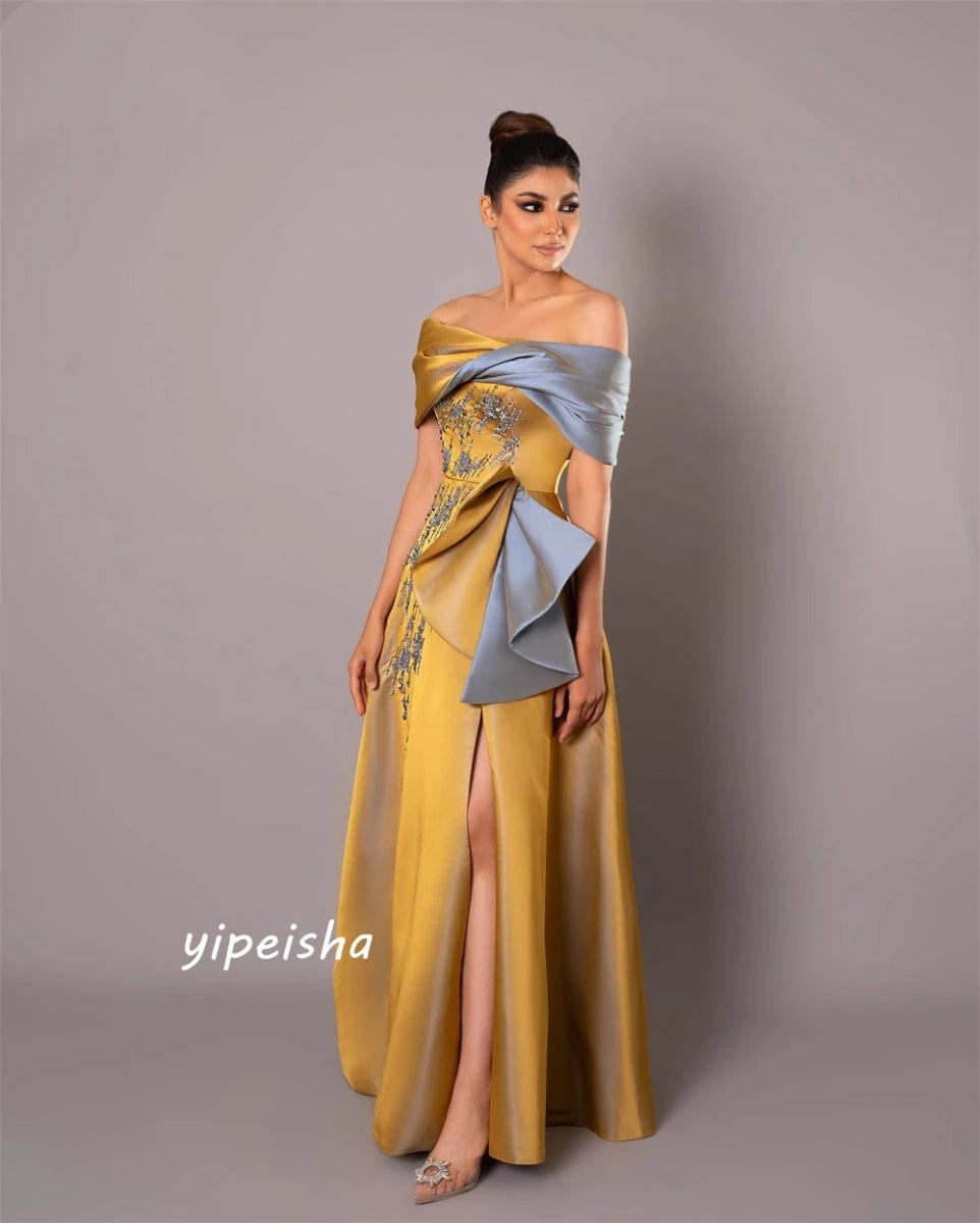 Women Elegant Off - the - shoulder A - line Party Dress Paillette /Sequins Floor length Satin Evening فساتين quinceanera - SHOWLU FASHION STORE