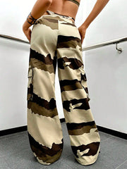 Women Fashion Camo Cargo Pants Street Flap Pocket Elastic Waist Loose Wide Leg Parachute Trousers Mujer - SHOWLU FASHION STORE