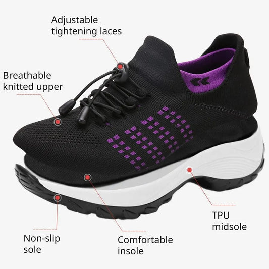 Women Fashion Sneaker for Walking Fitness Sport Shoes Chunky Platform Height Increasing Breathable Loafers Elastic Lady Trainers - SHOWLU FASHION STORE