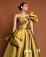 Women High Quality Strapless Ball Gown Prom Dress Floor Length Beading Bowknot Satin vestido de festas longo casamento - SHOWLU FASHION STORE