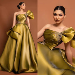 Women High Quality Strapless Ball Gown Prom Dress Floor Length Beading Bowknot Satin vestido de festas longo casamento - SHOWLU FASHION STORE