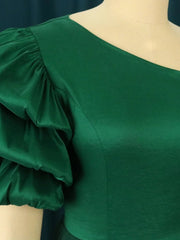 Women Jumpsuits Shiny Skew Collar Puff Sleeves High Waist One Piece Slim Elegant Office Ladies Summer Fashion Party Elegant New - SHOWLU FASHION STORE