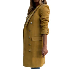 Women Wool Coat Autumn Winter Long Sleeve Pure Color Turn - Down Collar Double - breasted Women Overcoat Women Greatcoat Outerwear - SHOWLU FASHION STORE