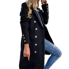 Women Wool Coat Autumn Winter Long Sleeve Pure Color Turn - Down Collar Double - breasted Women Overcoat Women Greatcoat Outerwear - SHOWLU FASHION STORE