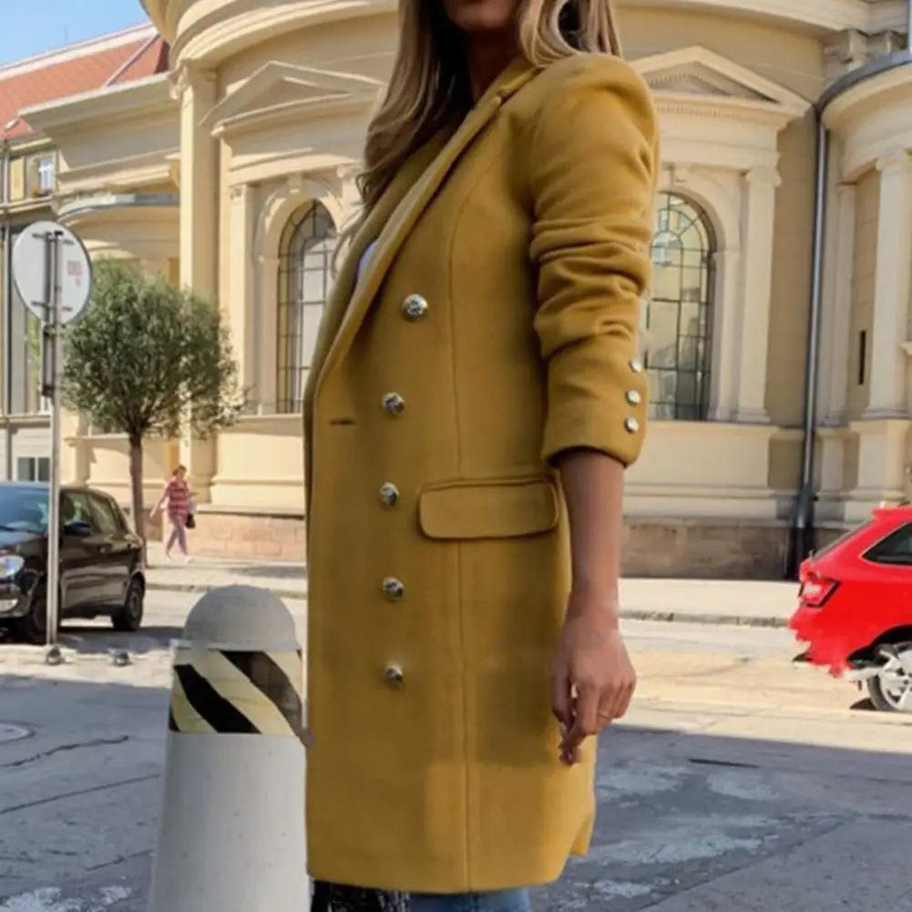 Women Wool Coat Autumn Winter Long Sleeve Pure Color Turn - Down Collar Double - breasted Women Overcoat Women Greatcoat Outerwear - SHOWLU FASHION STORE