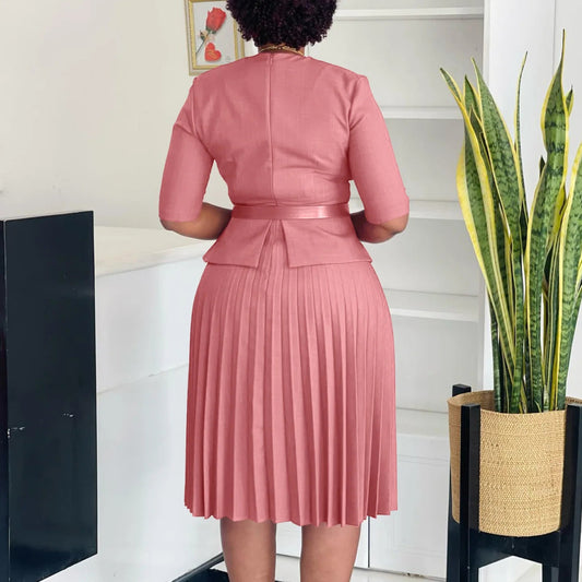 Women's 2024 new fashion plus size temperament commuter V - neck pleated dress - SHOWLU FASHION STORE