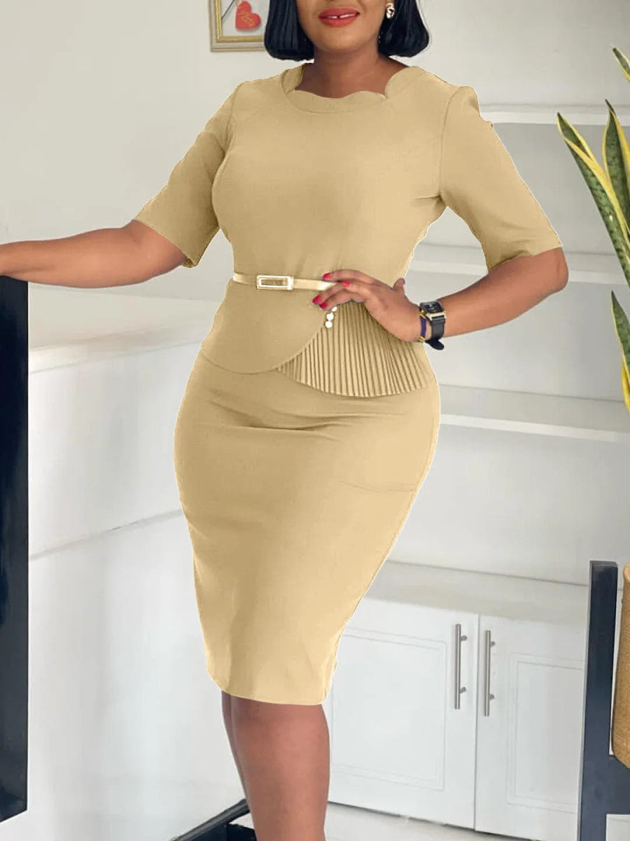 Women's 2024 summer new fashion solid color commute Hip wrap Dresses - SHOWLU FASHION STORE