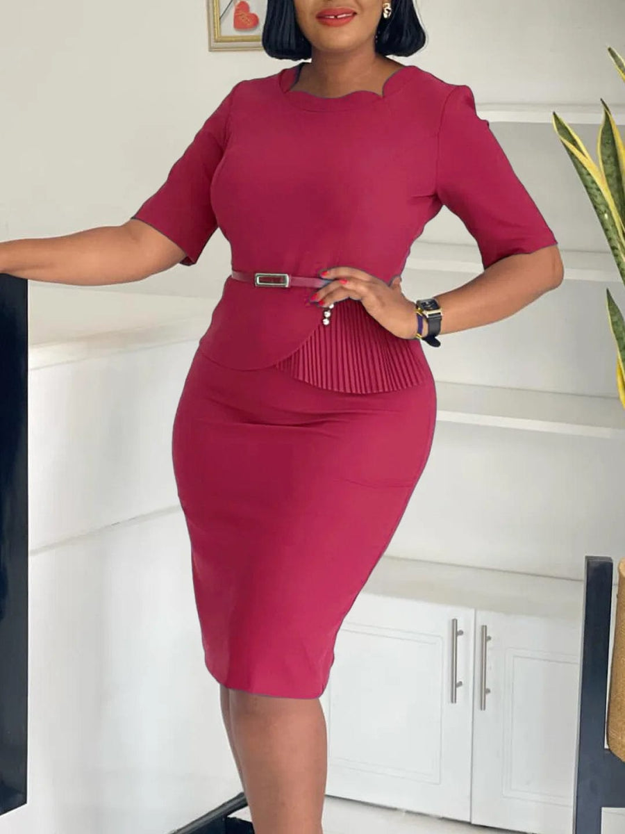 Women's 2024 summer new fashion solid color commute Hip wrap Dresses - SHOWLU FASHION STORE