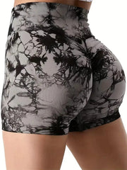 Women's 3 - Piece Tie - Dye Hip Lift Yoga Shorts Exercise High - Waisted Pleated Hip Lift Pants - SHOWLU FASHION STORE
