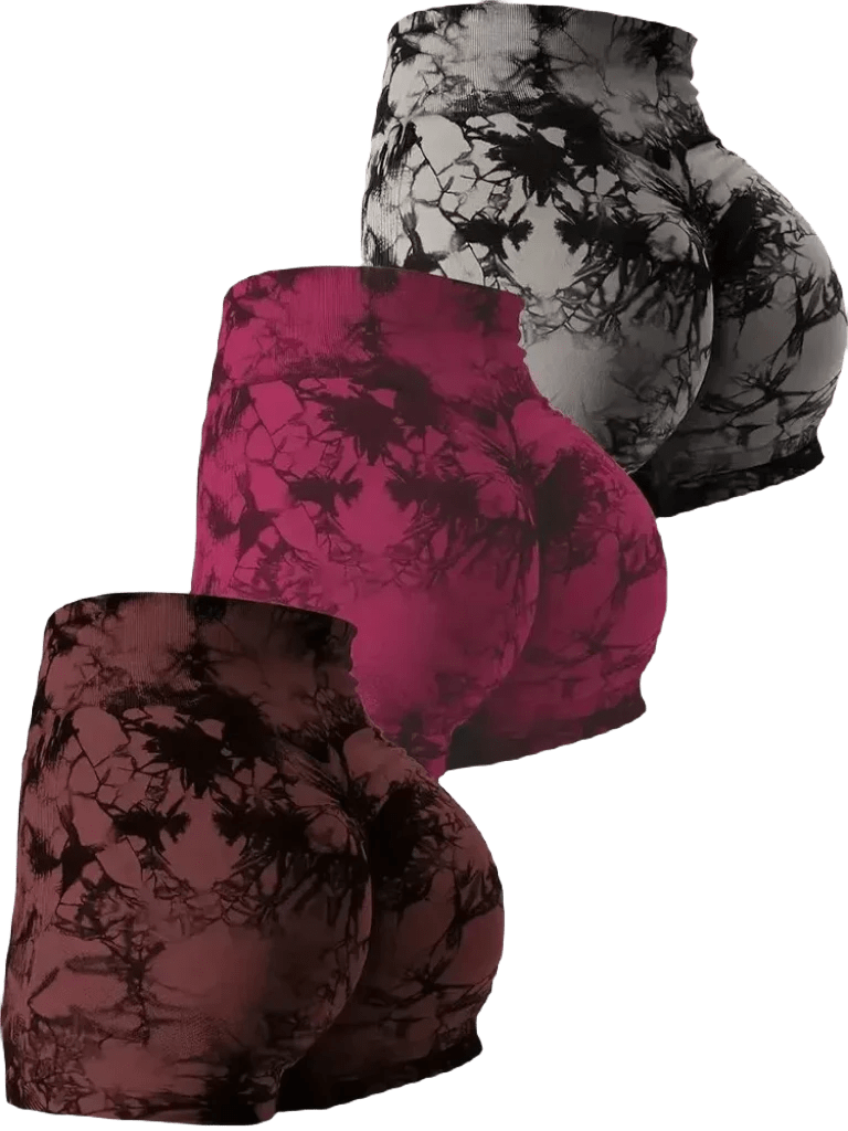 Women's 3 - Piece Tie - Dye Hip Lift Yoga Shorts Exercise High - Waisted Pleated Hip Lift Pants - SHOWLU FASHION STORE