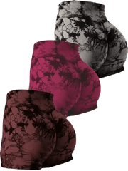 Women's 3 - Piece Tie - Dye Hip Lift Yoga Shorts Exercise High - Waisted Pleated Hip Lift Pants - SHOWLU FASHION STORE