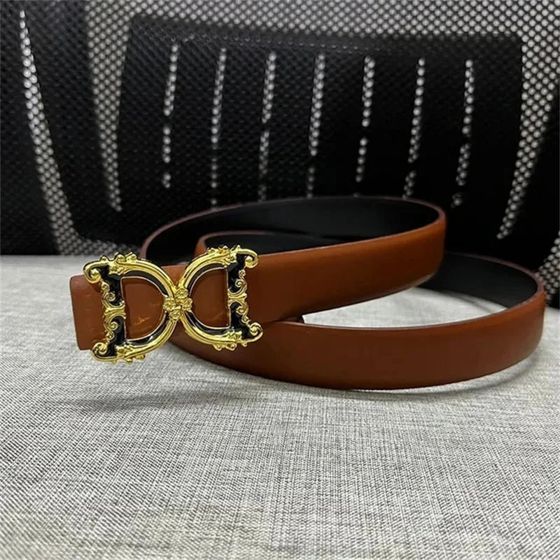 Women's Belt Luxury Brand Thick Double Sided Belt for Women Design Elegant 2.5cm Wide Female Belt - SHOWLU FASHION STORE