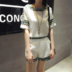 Women's Casual Cotton Suit 2022 New Summer Fashion High Waist And Off - shoulder Short Sleeve Top Wide Leg Shorts 2 Two Piece Set - SHOWLU FASHION STORE