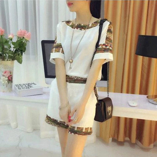Women's Casual Cotton Suit 2022 New Summer Fashion High Waist And Off - shoulder Short Sleeve Top Wide Leg Shorts 2 Two Piece Set - SHOWLU FASHION STORE