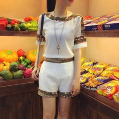 Women's Casual Cotton Suit 2022 New Summer Fashion High Waist And Off - shoulder Short Sleeve Top Wide Leg Shorts 2 Two Piece Set - SHOWLU FASHION STORE