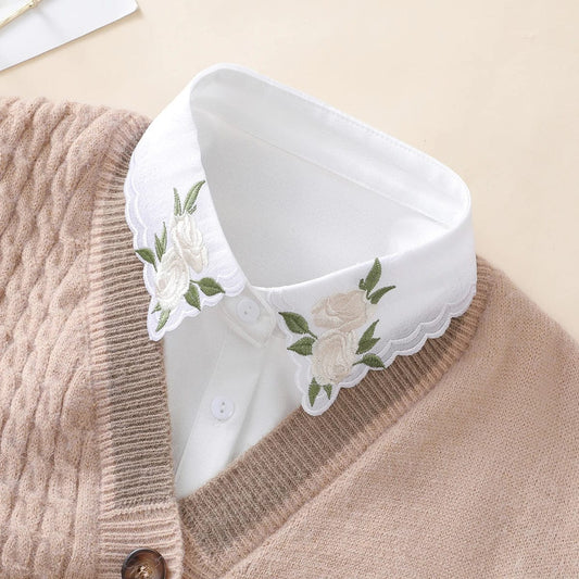 Women's Embroidered Apricot Rose Collar with Sweater Dase shirt, Versatile and Detachable decorative Chiffon Fake Collar - SHOWLU FASHION STORE