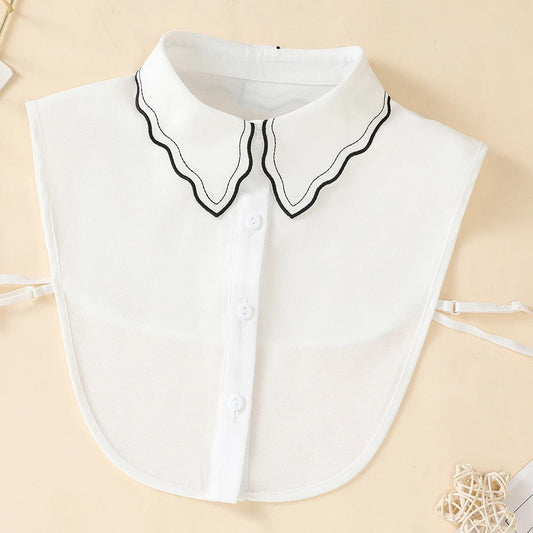 Women's Fashion Embroidered Chiffon Fake Collar with Black Edge Wave Embroidered Collar Paired with Sweater Shirt Versatile Coll - SHOWLU FASHION STORE