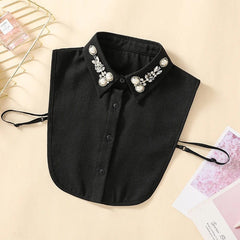 Women's Handmade Nail Half Round Bead Pointed Neck Chiffon Fake Collar Versatile Decoration Half Shirt Style Fake Collar - SHOWLU FASHION STORE