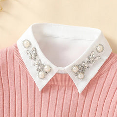 Women's Handmade Nail Half Round Bead Pointed Neck Chiffon Fake Collar Versatile Decoration Half Shirt Style Fake Collar - SHOWLU FASHION STORE