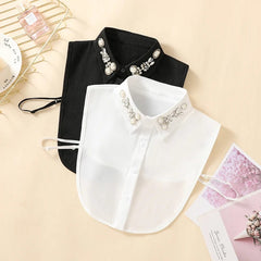 Women's Handmade Nail Half Round Bead Pointed Neck Chiffon Fake Collar Versatile Decoration Half Shirt Style Fake Collar - SHOWLU FASHION STORE