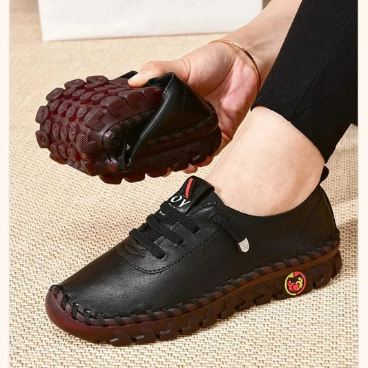 Women's Large Size 35 - 43 Yard PU Leather Sports Shoes Running Shoes Flat Bottom with Elastic Straps Shoes for Women Sneakers - SHOWLU FASHION STORE
