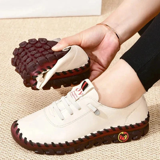 Women's Large Size 35 - 43 Yard PU Leather Sports Shoes Running Shoes Flat Bottom with Elastic Straps Shoes for Women Sneakers - SHOWLU FASHION STORE