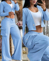 Women's Street Top Set Spring Autumn Sexy Solid Color Temperament Long Pants Drawstring Women's Casual Two Piece Set 2023 New - SHOWLU FASHION STORE