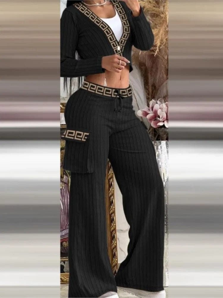 Women's Street Top Set Spring Autumn Sexy Solid Color Temperament Long Pants Drawstring Women's Casual Two Piece Set 2023 New - SHOWLU FASHION STORE