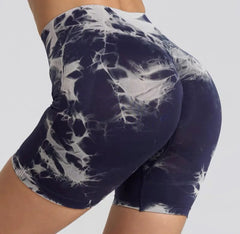 Yoga Basic Tie - Dye Shorts, Butt Lift, Tummy Control, High Waist Sports Yoga Leggings Booty Shorts - SHOWLU FASHION STORE